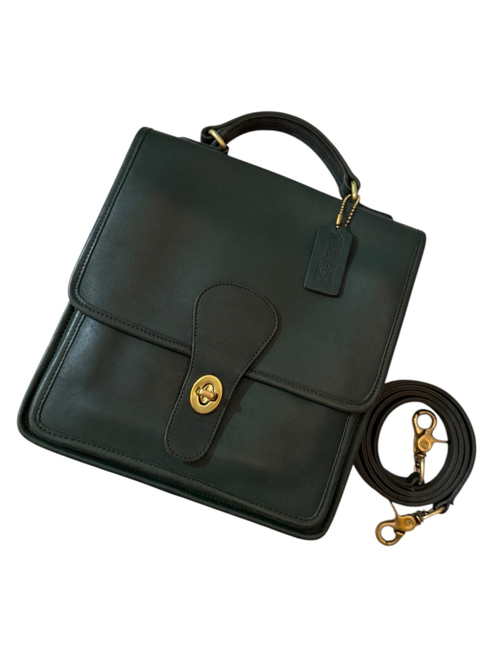 Vintage Coach Bottle Green Leather Station Bag Crossbody #5130, EXCELLENT - Picture 3 of 16